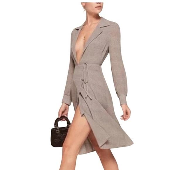 Reformation Salem Wrap Midi Dress in Aberdeen Grey XS New with Tags $248 MSRP - Picture 2 of 12